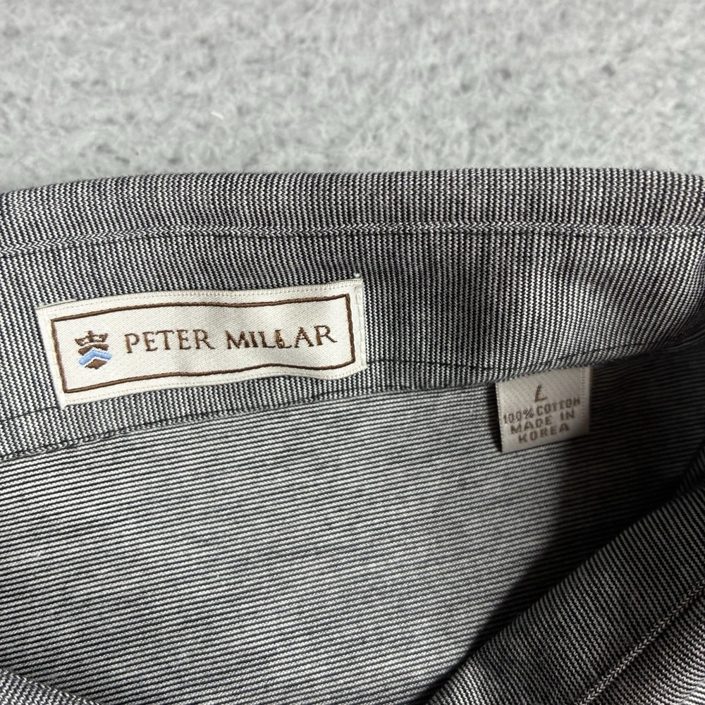 Peter Millar Polo Shirt Men's L Gray Striped Cotton Golf Jasna Polana TPC Logo - Picture 3 of 10